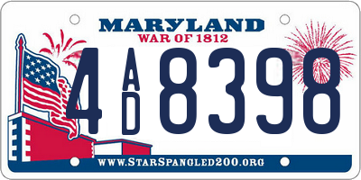 MD license plate 4AD8398