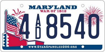 MD license plate 4AD8540