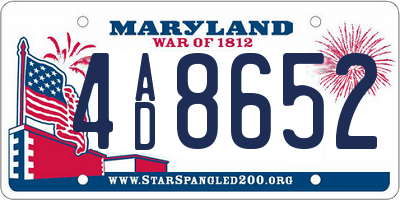 MD license plate 4AD8652