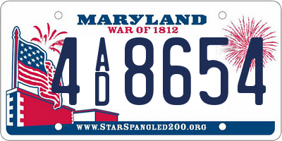 MD license plate 4AD8654