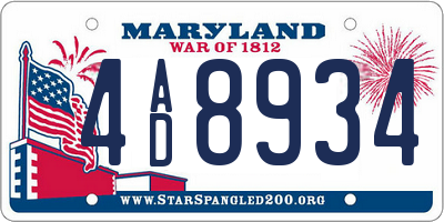 MD license plate 4AD8934