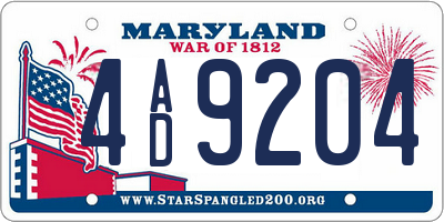 MD license plate 4AD9204