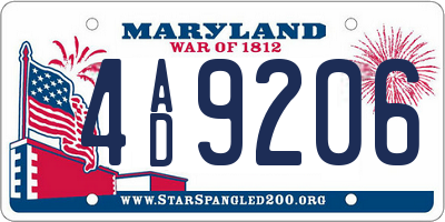 MD license plate 4AD9206