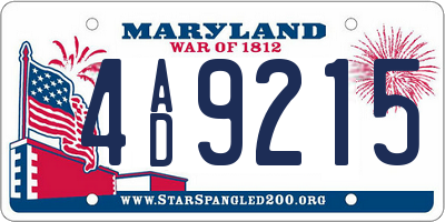 MD license plate 4AD9215
