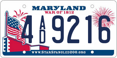 MD license plate 4AD9216
