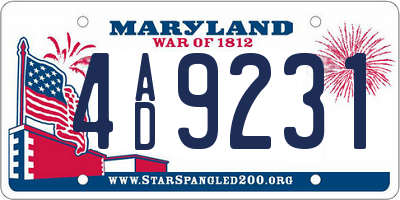 MD license plate 4AD9231