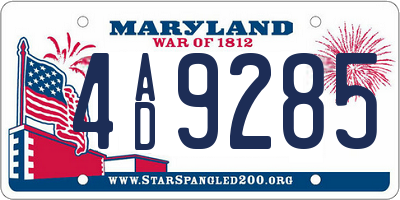 MD license plate 4AD9285