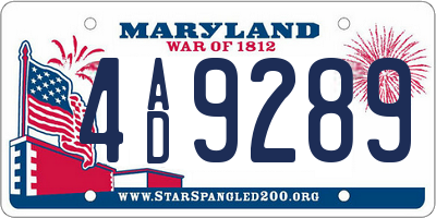 MD license plate 4AD9289