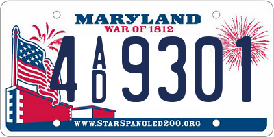 MD license plate 4AD9301