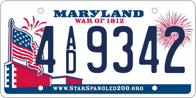 MD license plate 4AD9342