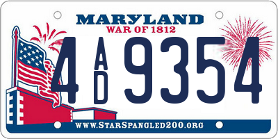 MD license plate 4AD9354