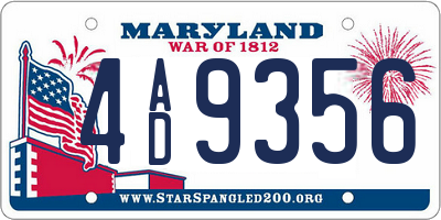 MD license plate 4AD9356