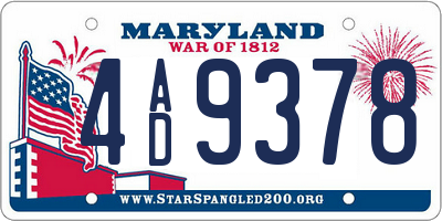 MD license plate 4AD9378