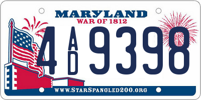 MD license plate 4AD9398