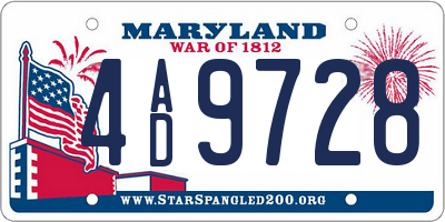 MD license plate 4AD9728