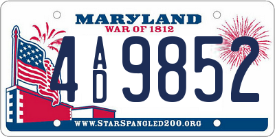 MD license plate 4AD9852