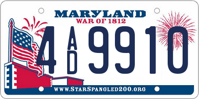 MD license plate 4AD9910