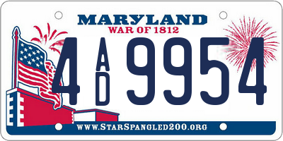 MD license plate 4AD9954