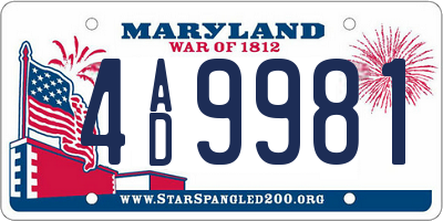MD license plate 4AD9981