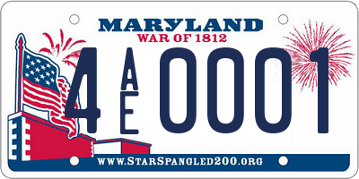 MD license plate 4AE0001