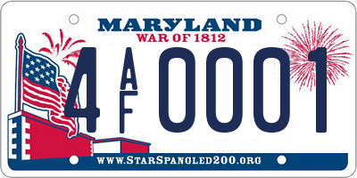 MD license plate 4AF0001
