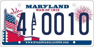 MD license plate 4AF0010
