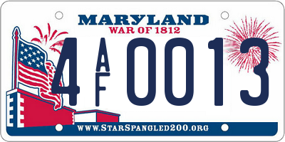 MD license plate 4AF0013