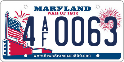 MD license plate 4AF0063