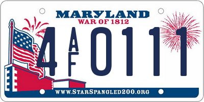 MD license plate 4AF0111