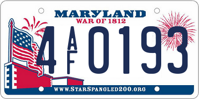 MD license plate 4AF0193