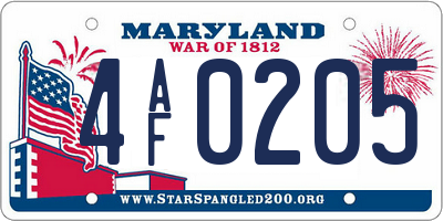 MD license plate 4AF0205