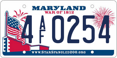 MD license plate 4AF0254