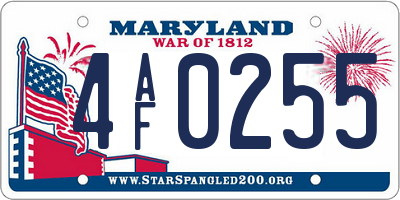 MD license plate 4AF0255