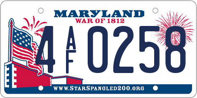 MD license plate 4AF0258