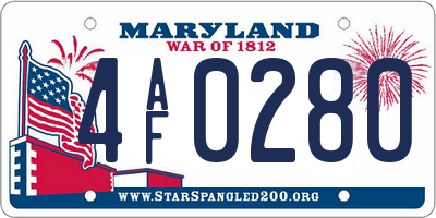 MD license plate 4AF0280