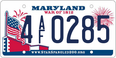 MD license plate 4AF0285