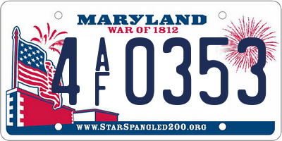 MD license plate 4AF0353