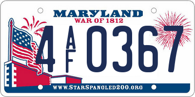 MD license plate 4AF0367