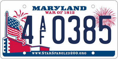 MD license plate 4AF0385