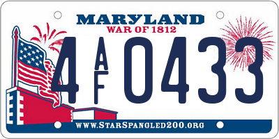 MD license plate 4AF0433
