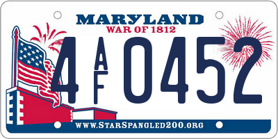 MD license plate 4AF0452