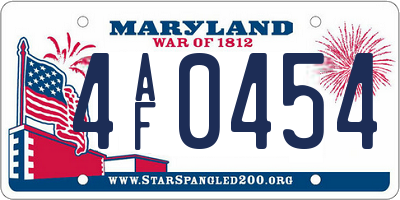 MD license plate 4AF0454