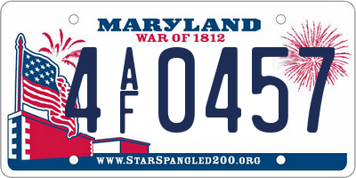 MD license plate 4AF0457