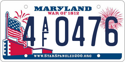 MD license plate 4AF0476