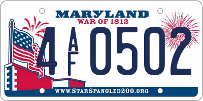 MD license plate 4AF0502