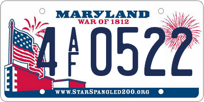 MD license plate 4AF0522