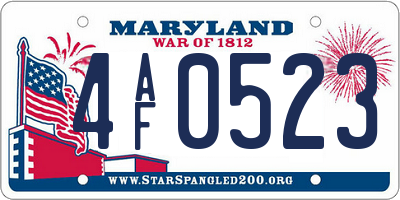 MD license plate 4AF0523