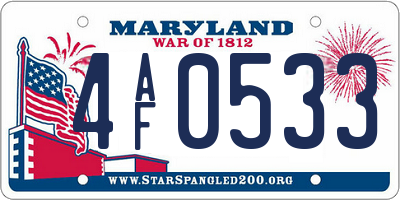 MD license plate 4AF0533
