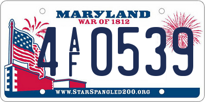 MD license plate 4AF0539