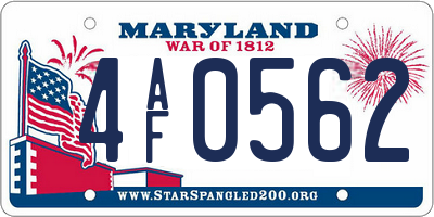 MD license plate 4AF0562